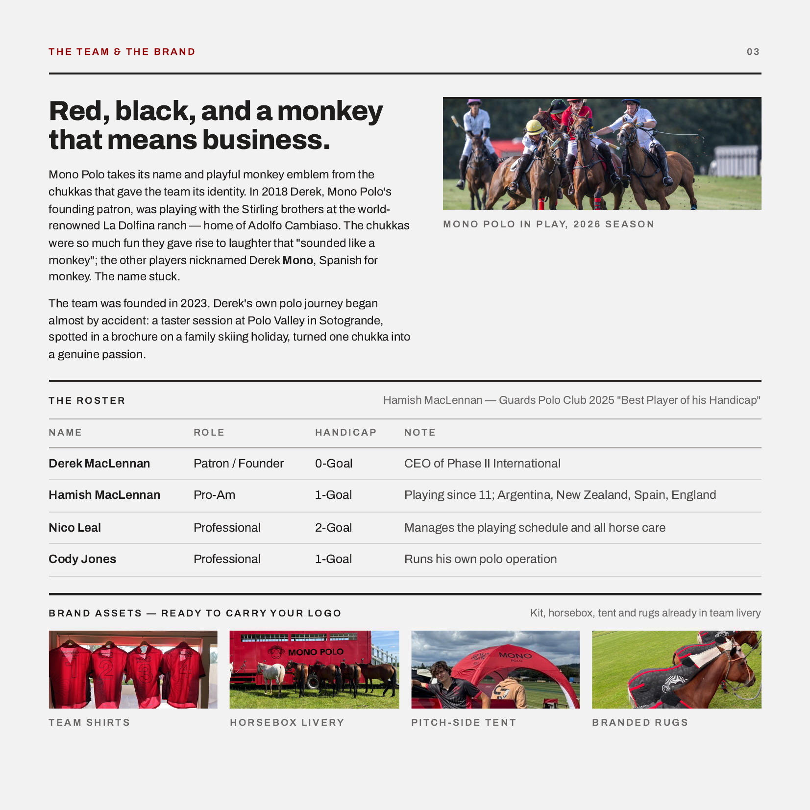 The Team and the Brand — roster and brand assets