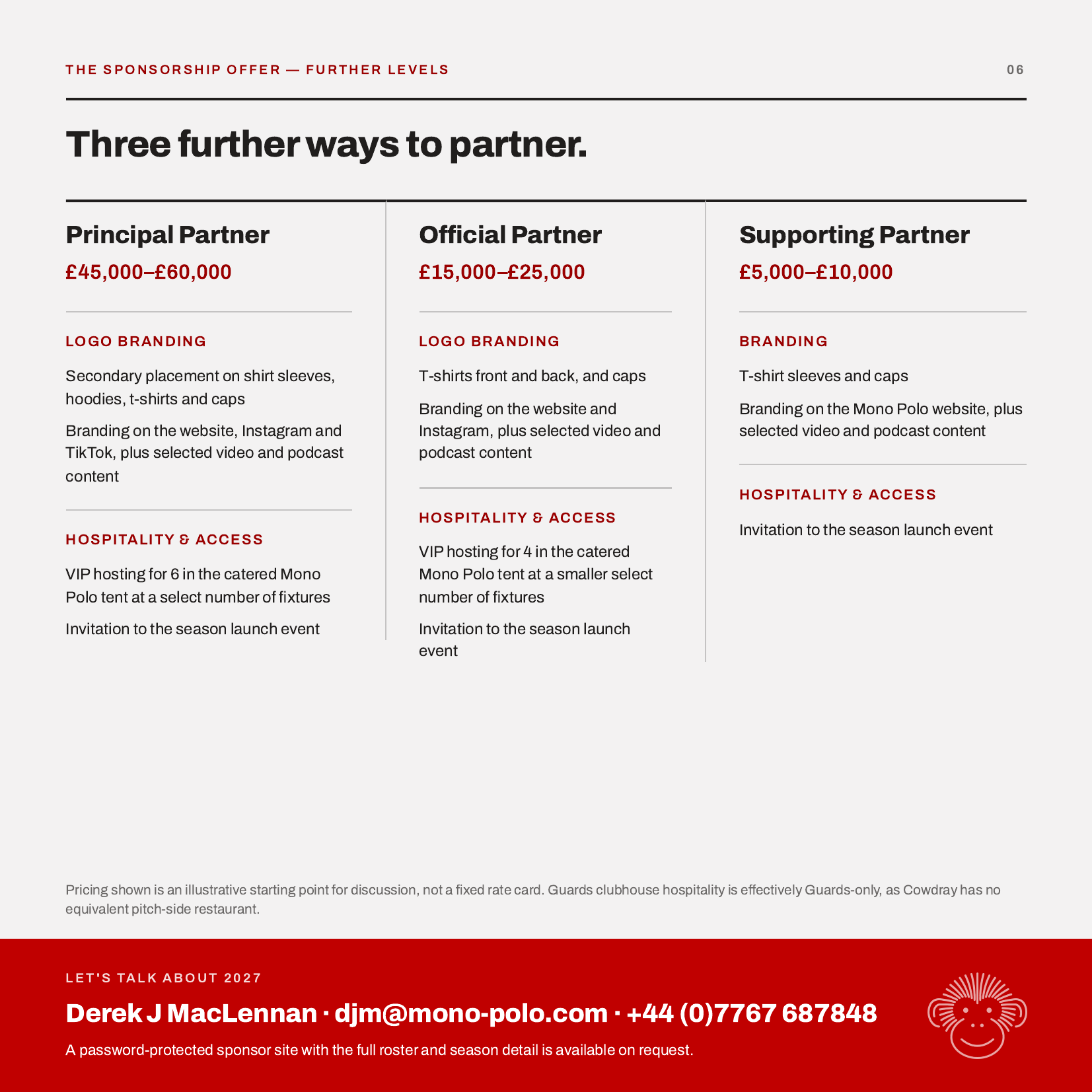 The Sponsorship Offer — Principal, Official and Supporting Partner levels